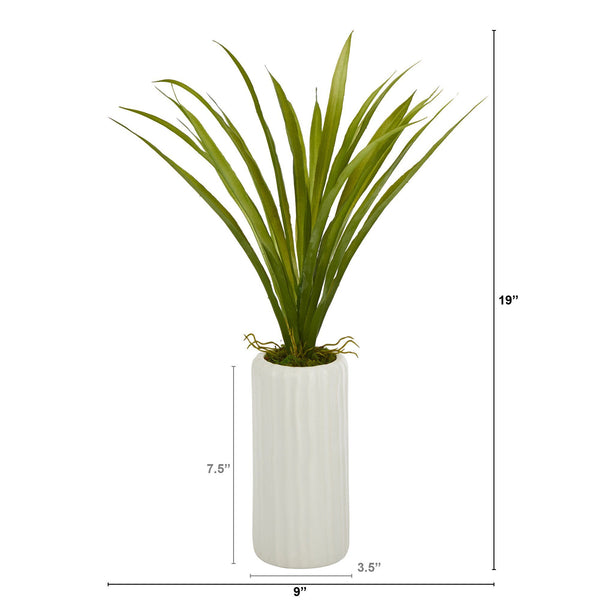 19” Grass Artificial Plant in White Planter