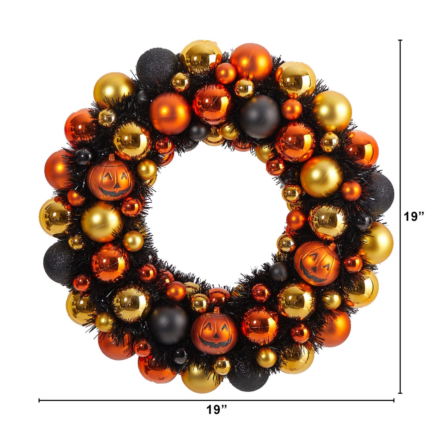 19” Halloween Shatterproof Jack O'lantern Pumpkin Ornament Wreath