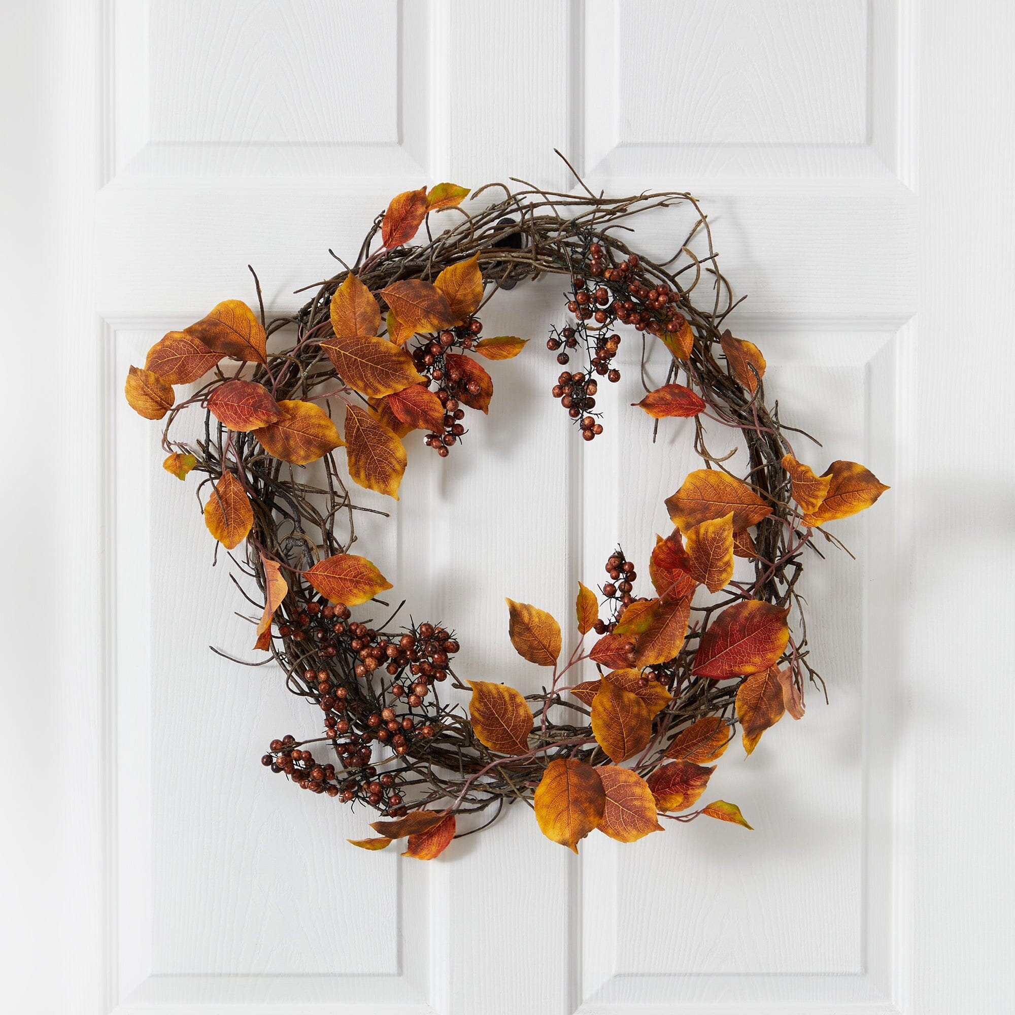 19” Harvest Leaf, Berries and Twig Artificial Wreath | Nearly Natural