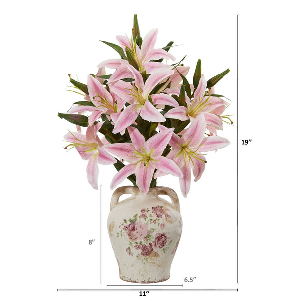 19” Lily Artificial Arrangement in Floral Jar