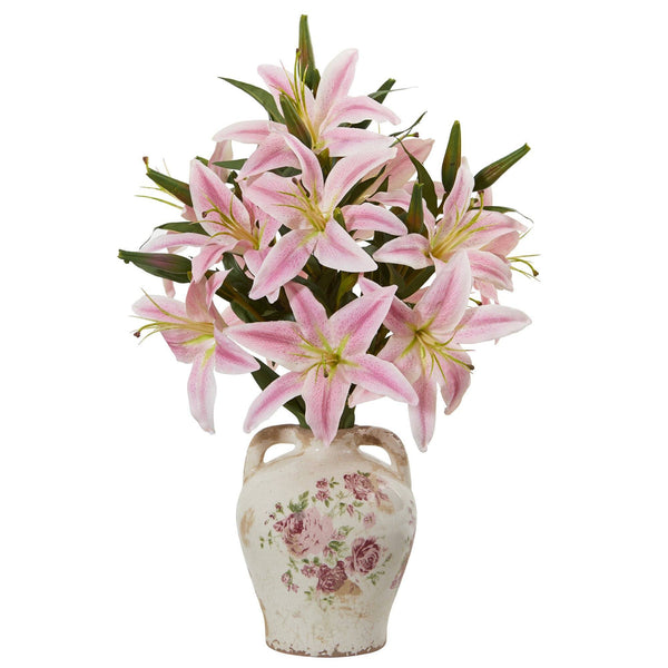 19” Lily Artificial Arrangement in Floral Jar