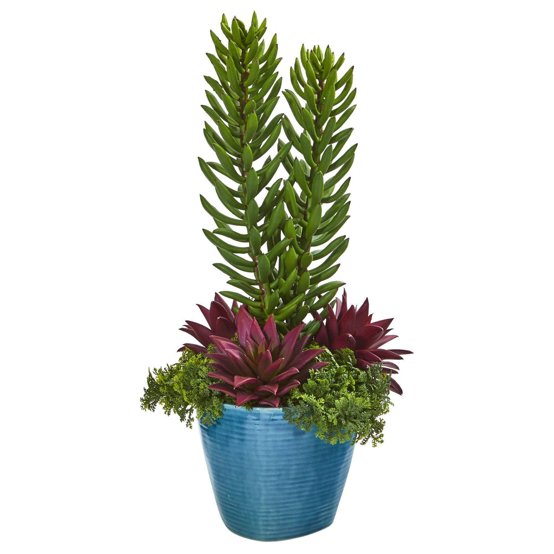 nearly natural succulents 19” Mix Succulent Artificial Plant in Blue Planter
