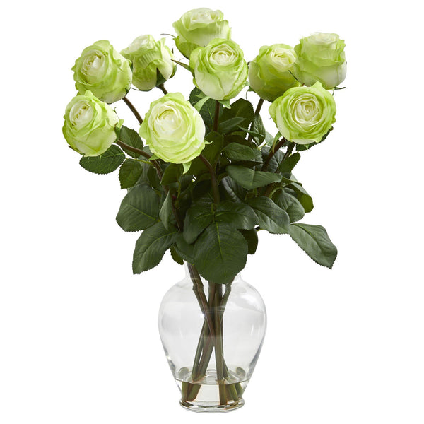 19” Rose Artificial Arrangement in Glass Vase