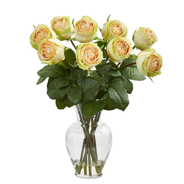 19” Rose Artificial Arrangement in Glass Vase