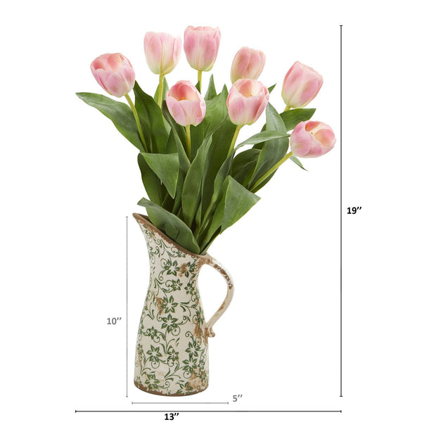 19” Tulip Artificial Arrangement in Floral Pitcher