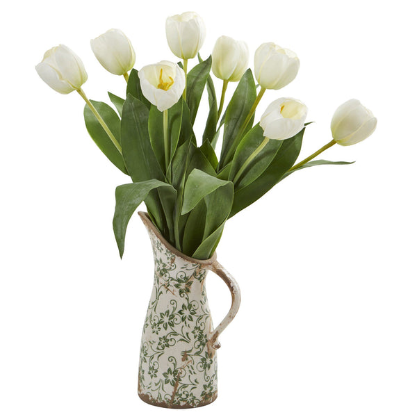 19” Tulip Artificial Arrangement in Floral Pitcher