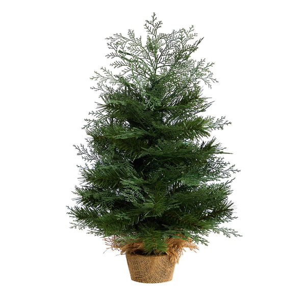 2’ Artificial Christmas Tree in Burlap Base with 35 Warm White LED Lights