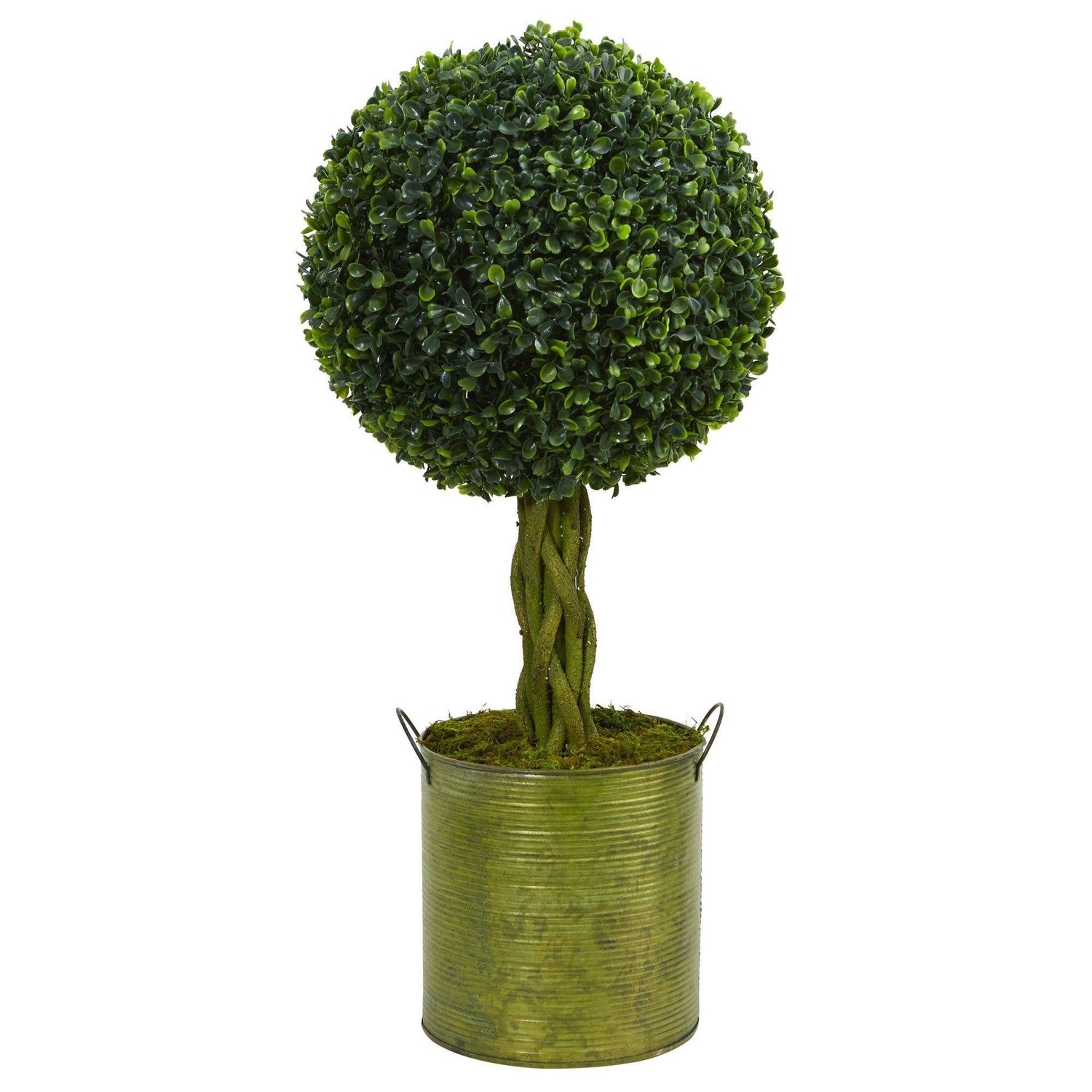 2’ Boxwood Ball Topiary Artificial Tree in Green Tin (Indoor/Outdoor)