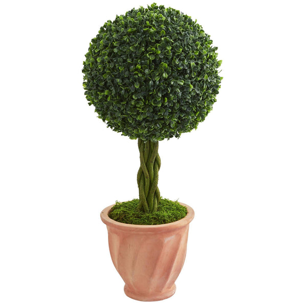2’ Boxwood Ball Topiary Artificial Tree in Terracotta Planter (Indoor/Outdoor)