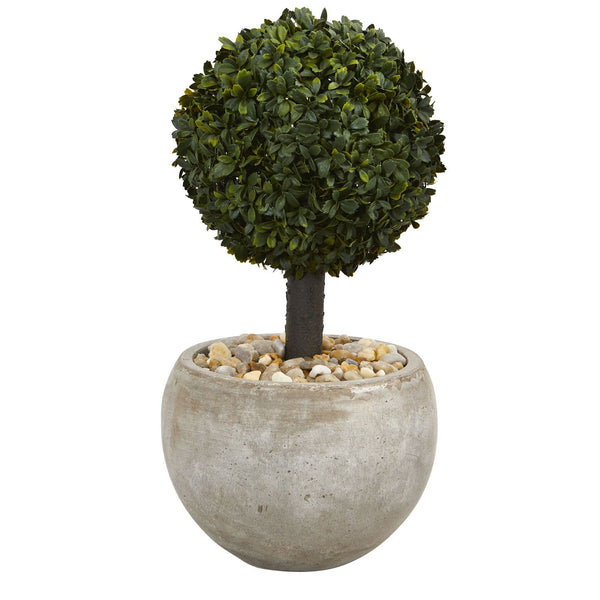 2’ Boxwood Topiary Artificial Tree in Sand Colored Bowl (Indoor/Outdoor)