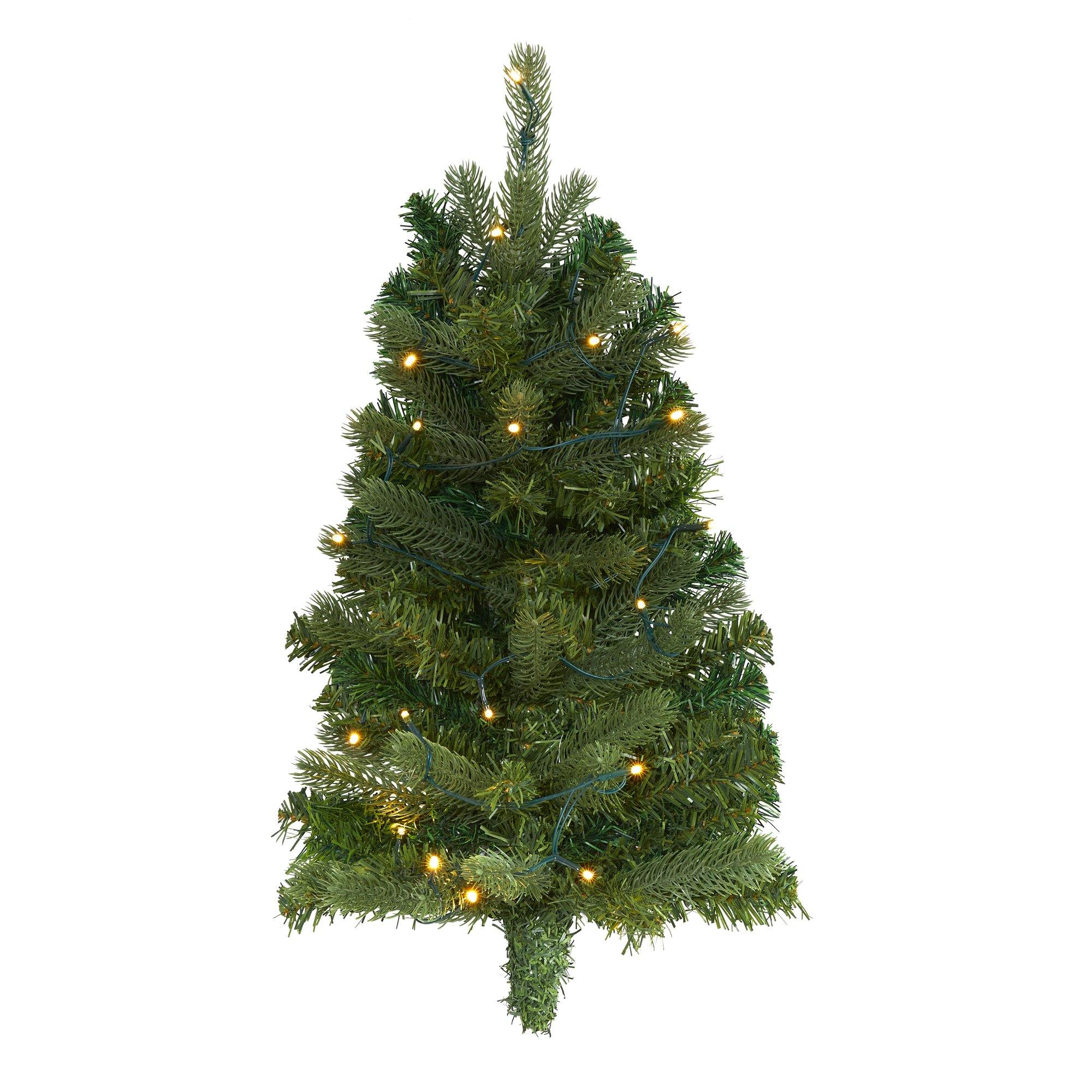 2 Flat Back Wall Hanging Artificial Christmas Tree with 20 Clear LED Lights Nearly Natural