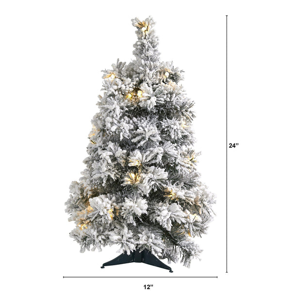 2’ Flocked Artificial Christmas Tree with 30 Clear LED Lights