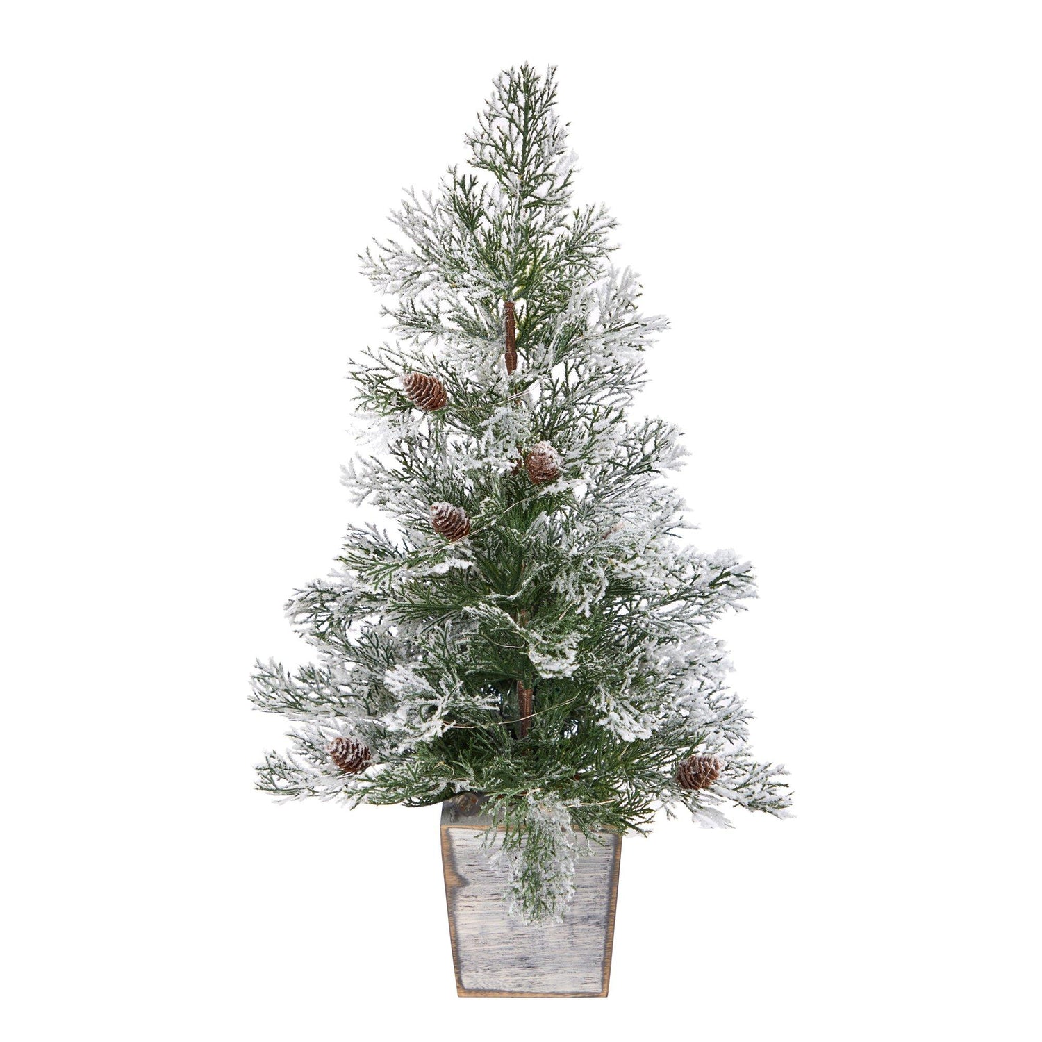 2’ Frosted Pre-Lit Artificial Christmas Tree with Pinecones in Decorative Planter