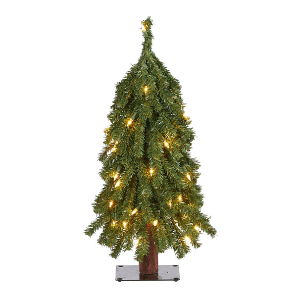 2’ Grand Alpine Artificial Christmas Tree with 35 Clear Lights and 111 Bendable Branches on Natural Trunk