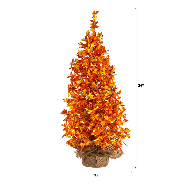 2' Harvest Halloween Artificial Christmas Tree Pre-Lit with 50 LED lights in Burlap Base