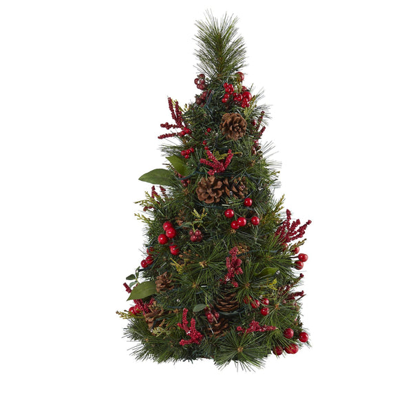 2’ Mixed Berry and Pine Cone Artificial Christmas Tree with 35 Clear LED Lights