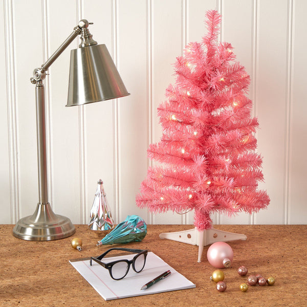 2’ Pink Artificial Christmas Tree with 35 LED Lights and 72 Bendable Branches