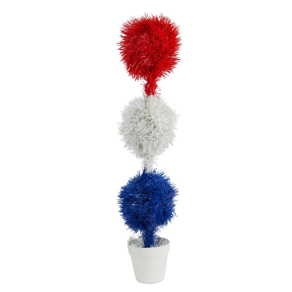 2’ Red, White and Blue “Americana” Artificial Topiary Plant with 35 Warm LED Lights