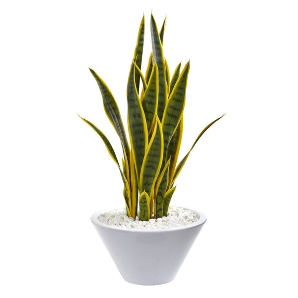 2’ Sansevieria Artificial Plant in White Bowl