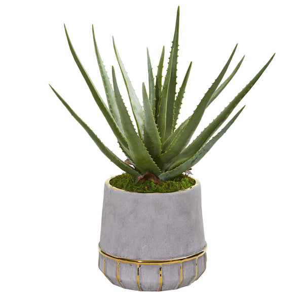 20” Aloe Artificial Plant in Stoneware Planter