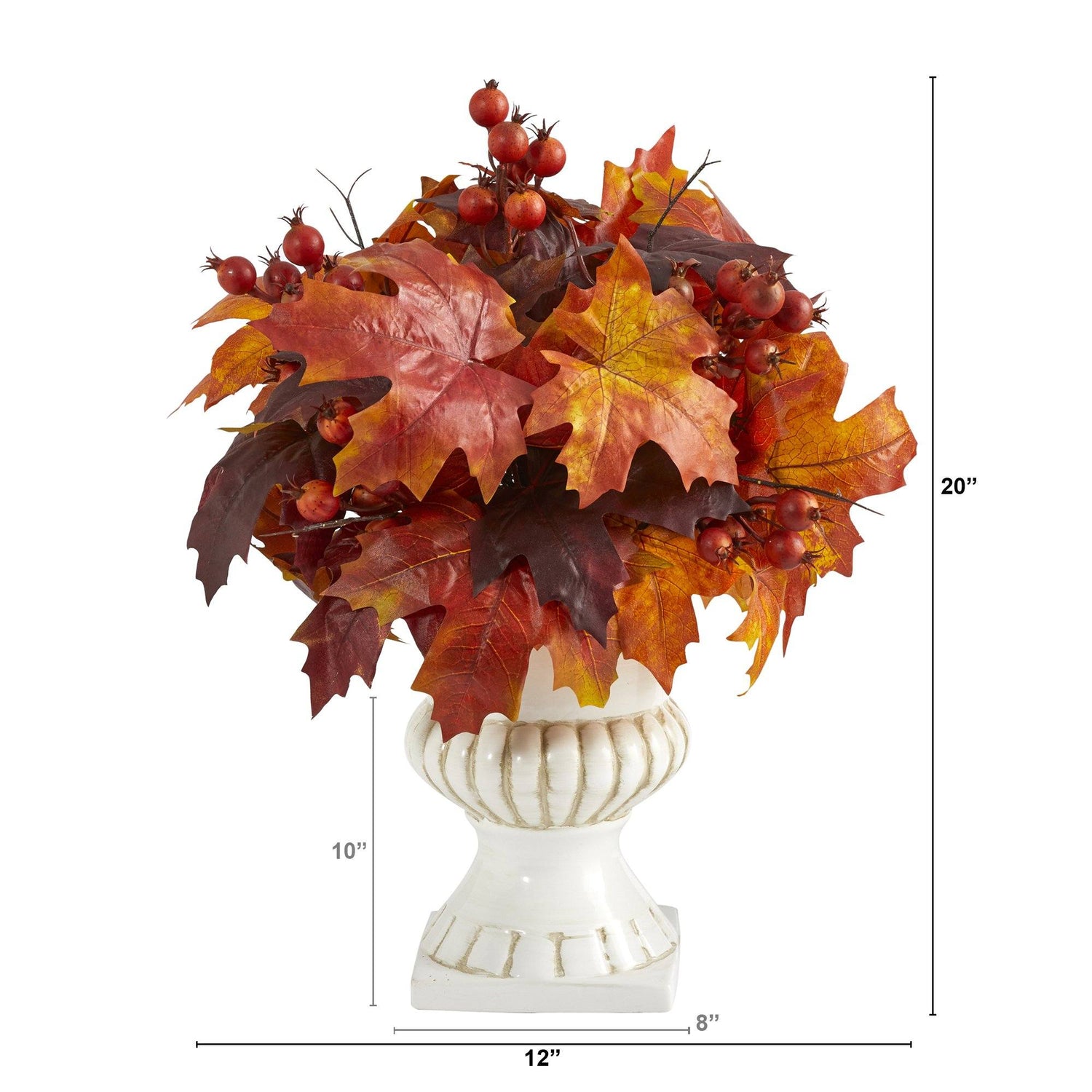 20” Autumn Maple Leaf and Berries Artificial Plant in White Urn