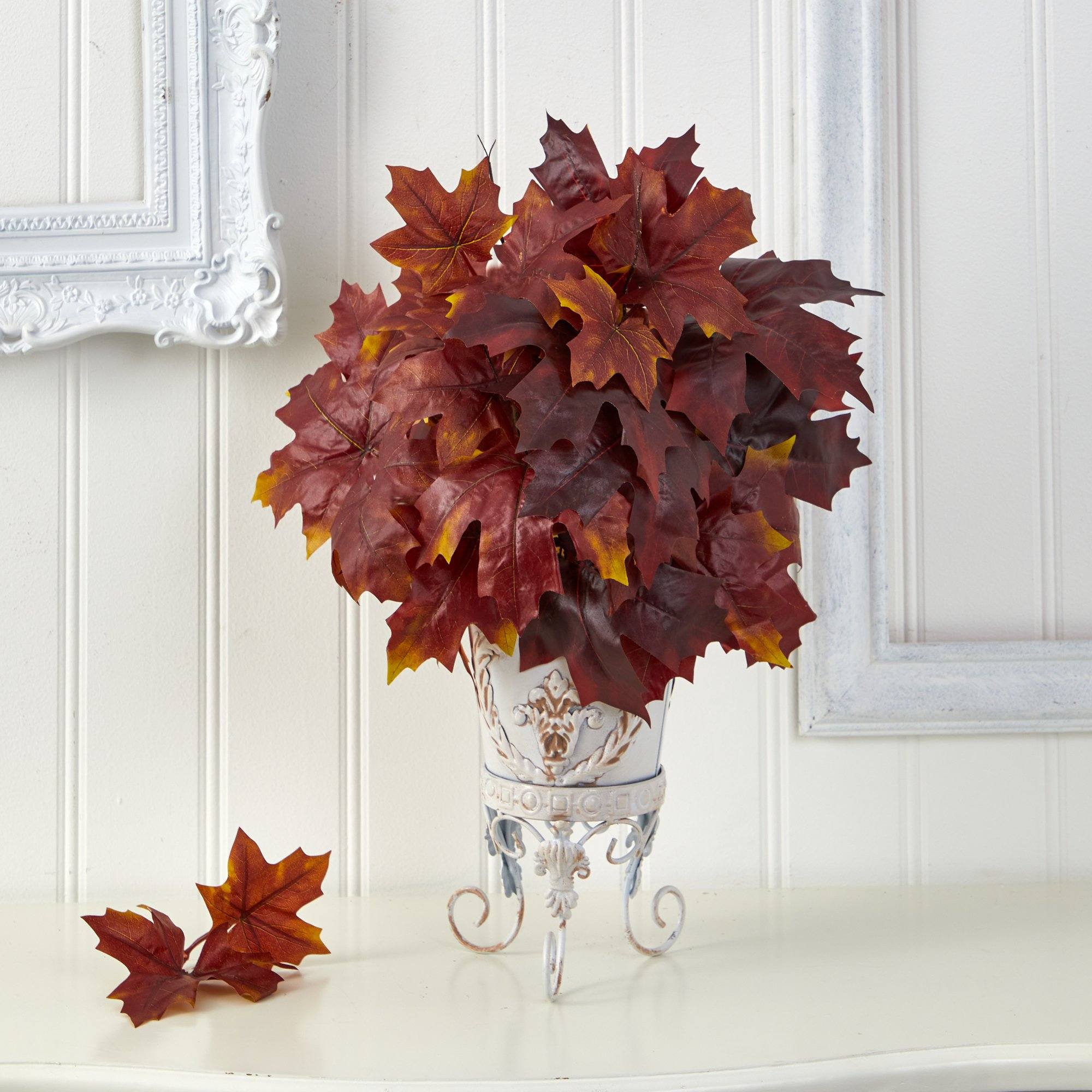 20” Autumn Maple Leaf Artificial Plant in Metal Planter | Nearly