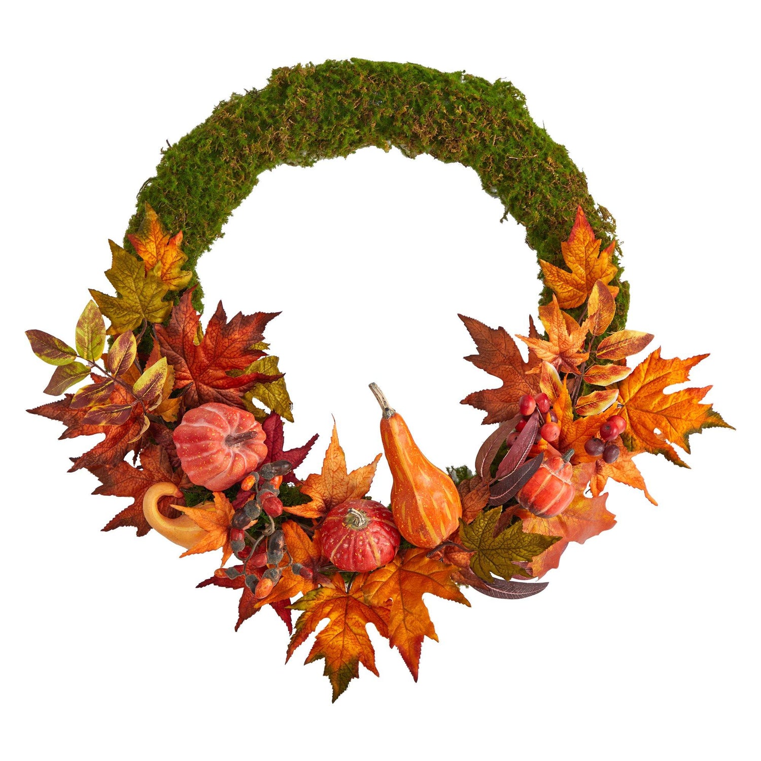 20” Autumn Pumpkin, Gourd and Fall Maple Leaf Artificial Wreath