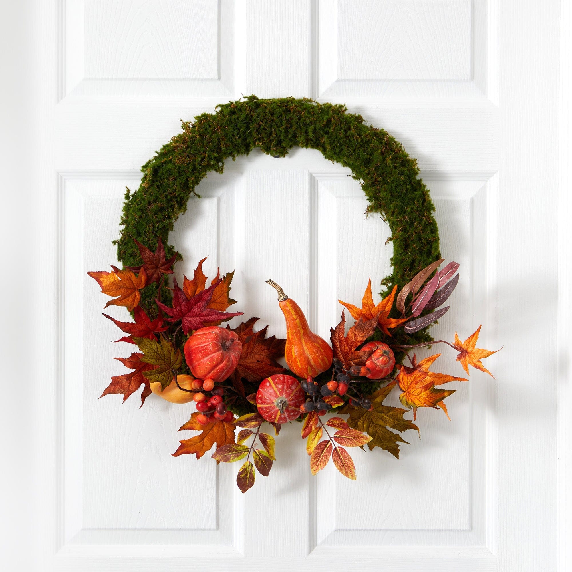 20” Autumn Pumpkin, Gourd and Fall Maple Leaf Artificial Wreath ...