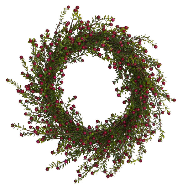 20” Boxwood and Berries Artificial Wreath