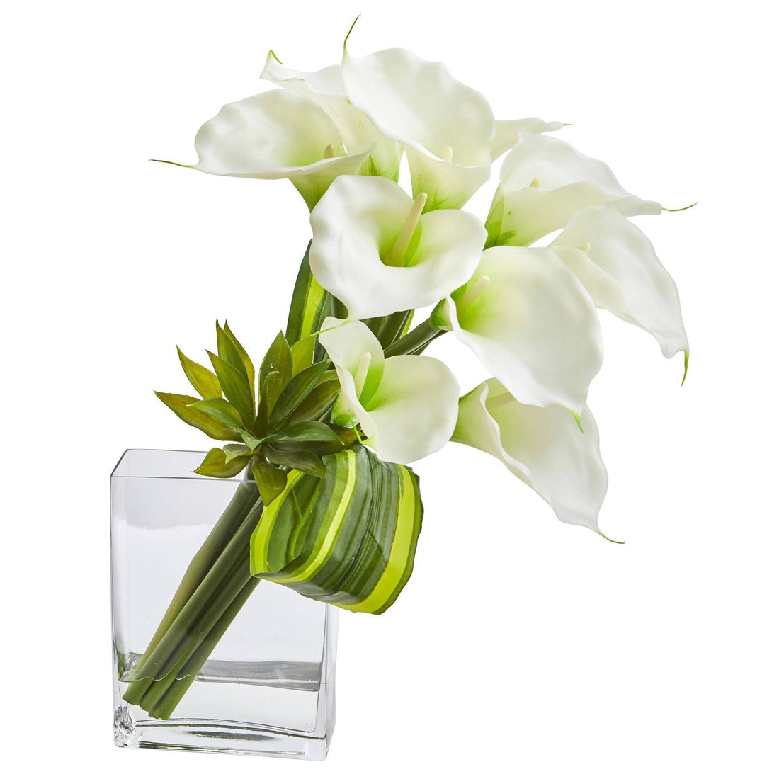 nearly natural mini calla lily silk flower arrangement 20'' Calla Lily & Succulent Bouquet Artificial Arrangement 1541 Nearly  Natural