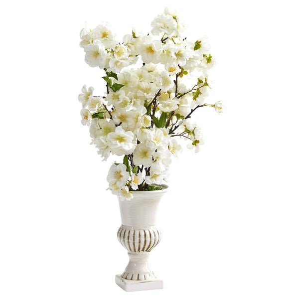 20” Cherry Blossom Artificial Arrangement in White Urn (Set of 2)