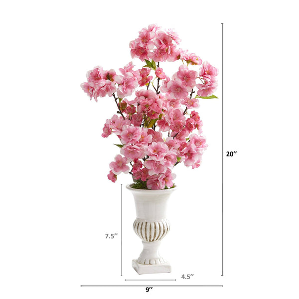 20” Cherry Blossom Artificial Arrangement in White Urn (Set of 2)