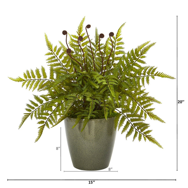20” Fern Artificial Plant in Olive Green Planter