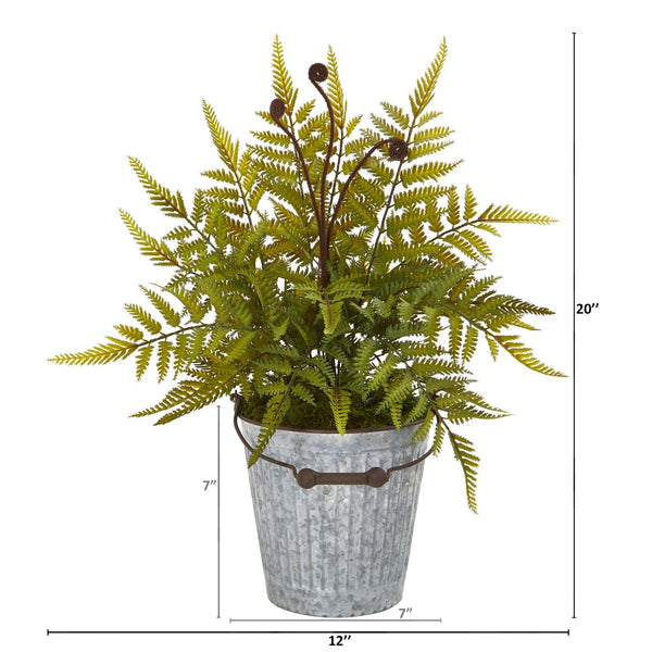 20” Fern Artificial Plant in Vintage Metal Bucket