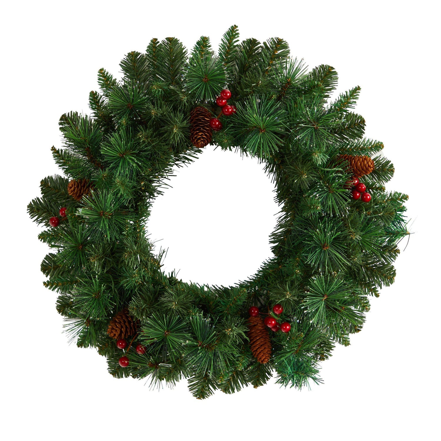 20” Frosted Pine Artificial Christmas Wreath with Pinecones, Berries and 35 Warm White LED Lights