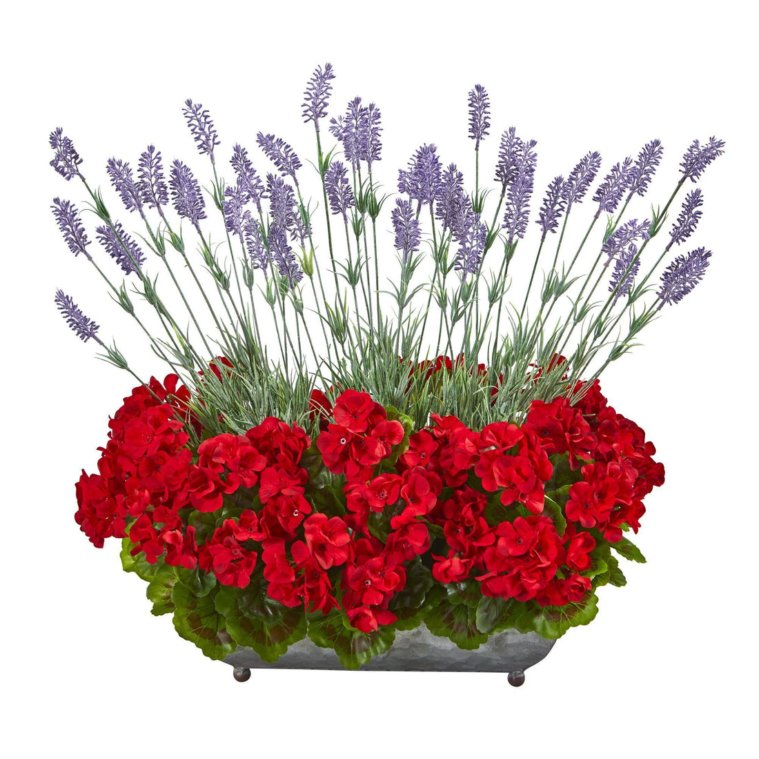 red lavender flower 20” Geranium and Lavender Artificial Plant in in Metal Tray