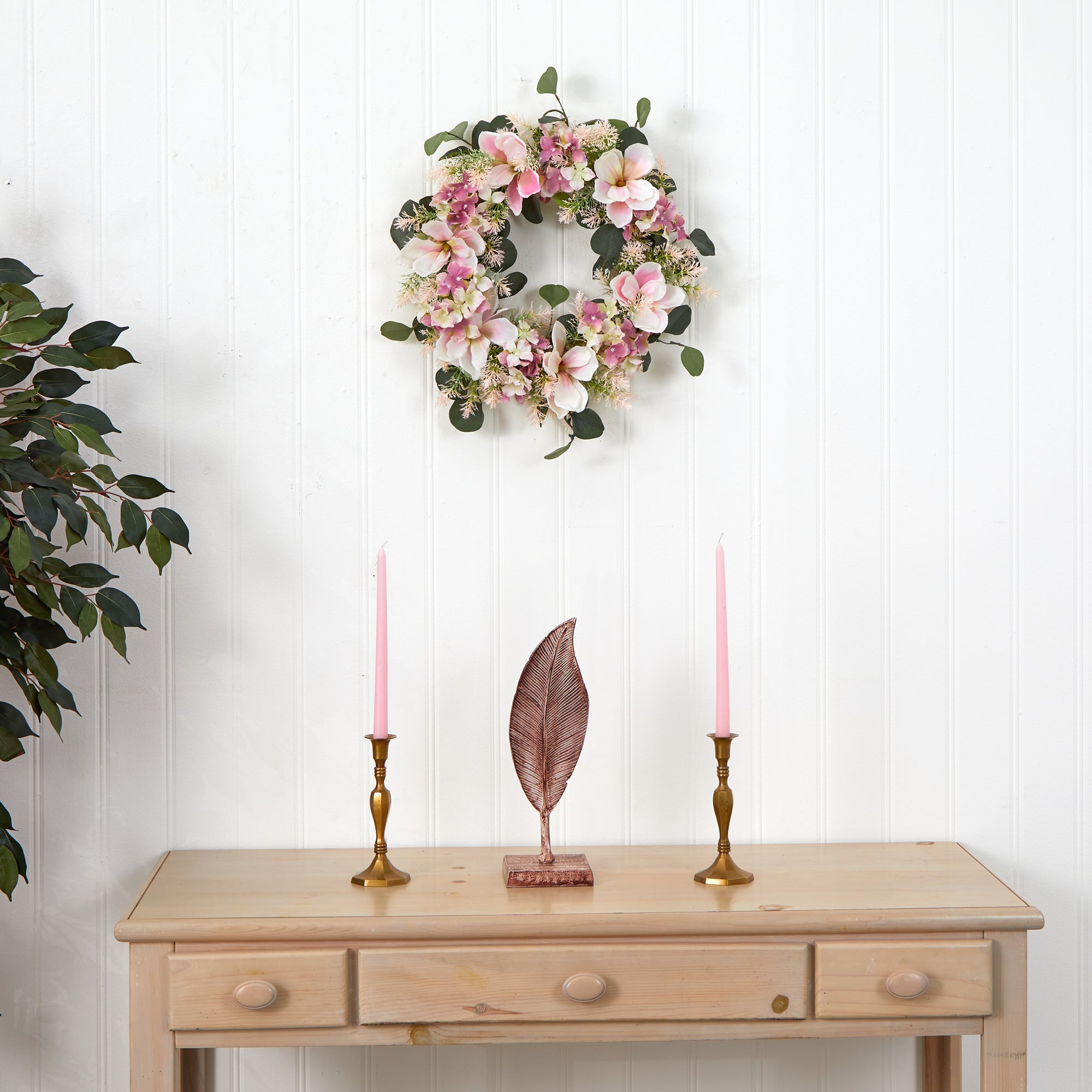 20” Hydrangea and Magnolia Artificial Wreath | Nearly Natural