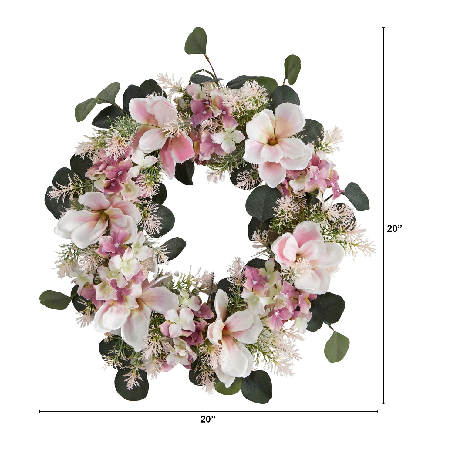 20” Hydrangea and Magnolia Artificial Wreath