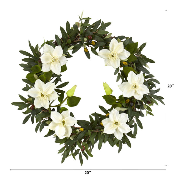 20” Olive and Anemone Artificial Wreath