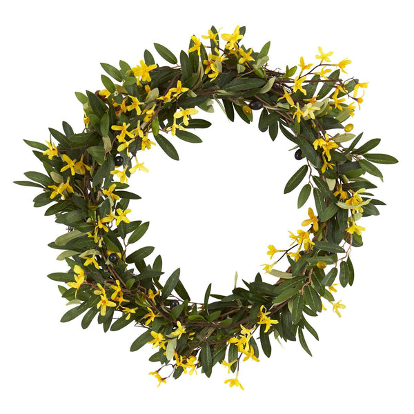 20” Olive and Forsythia Artificial Wreath