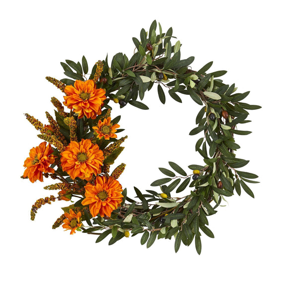 20” Olive and Zinnia Artificial Wreath