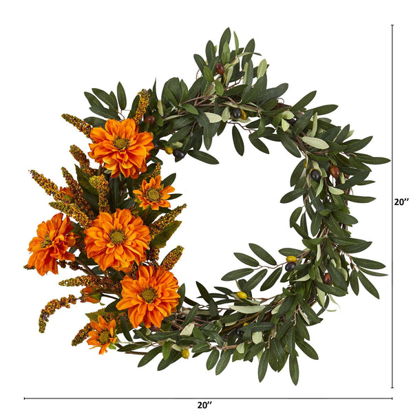 20” Olive and Zinnia Artificial Wreath