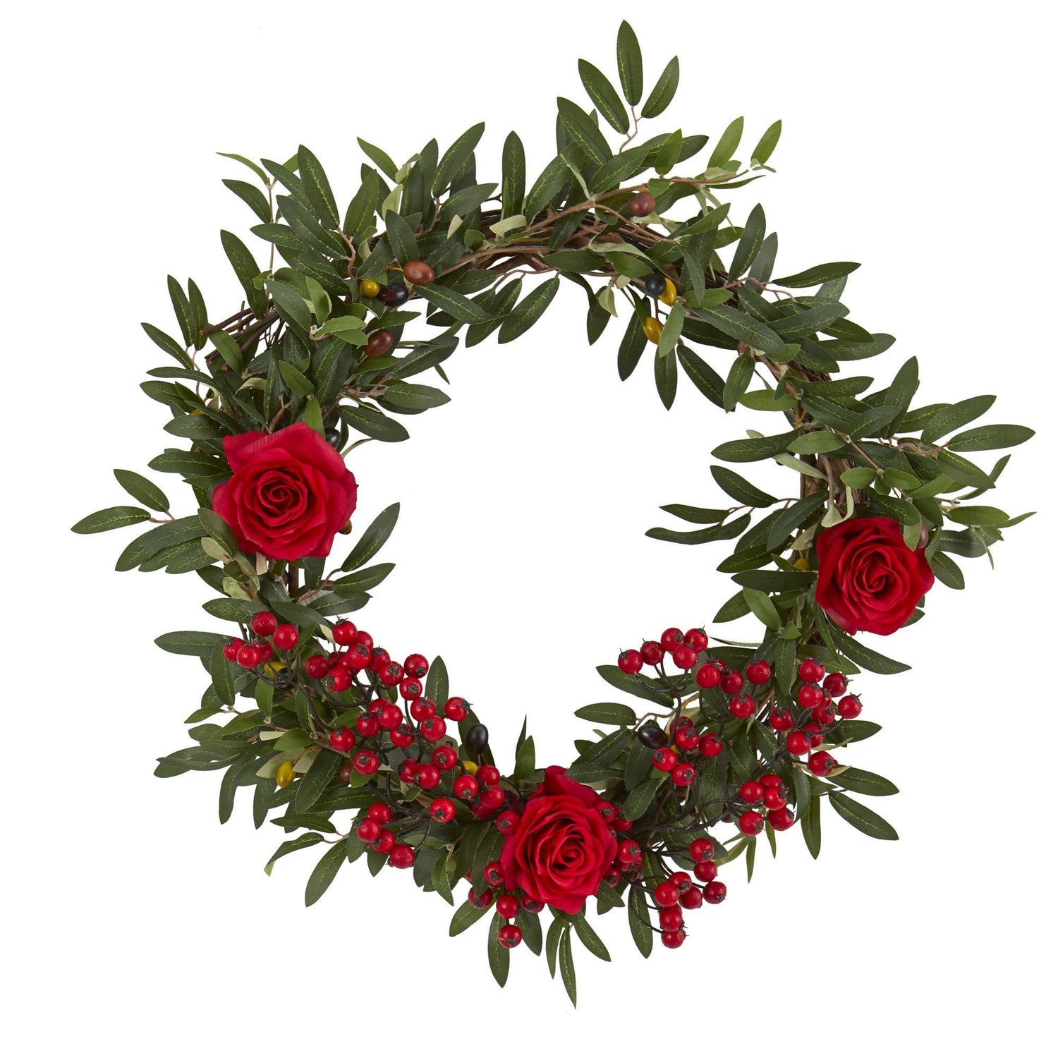 20” Olive, Berries and Rose Artificial Wreath