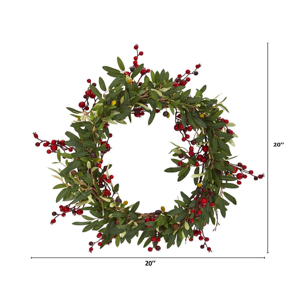 20” Olive with Berries Artificial Wreath