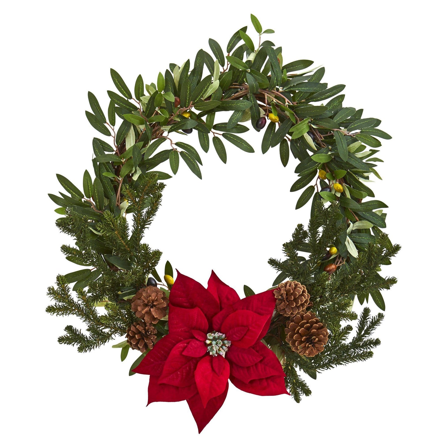 20” Olive with Poinsettia Artificial Wreath