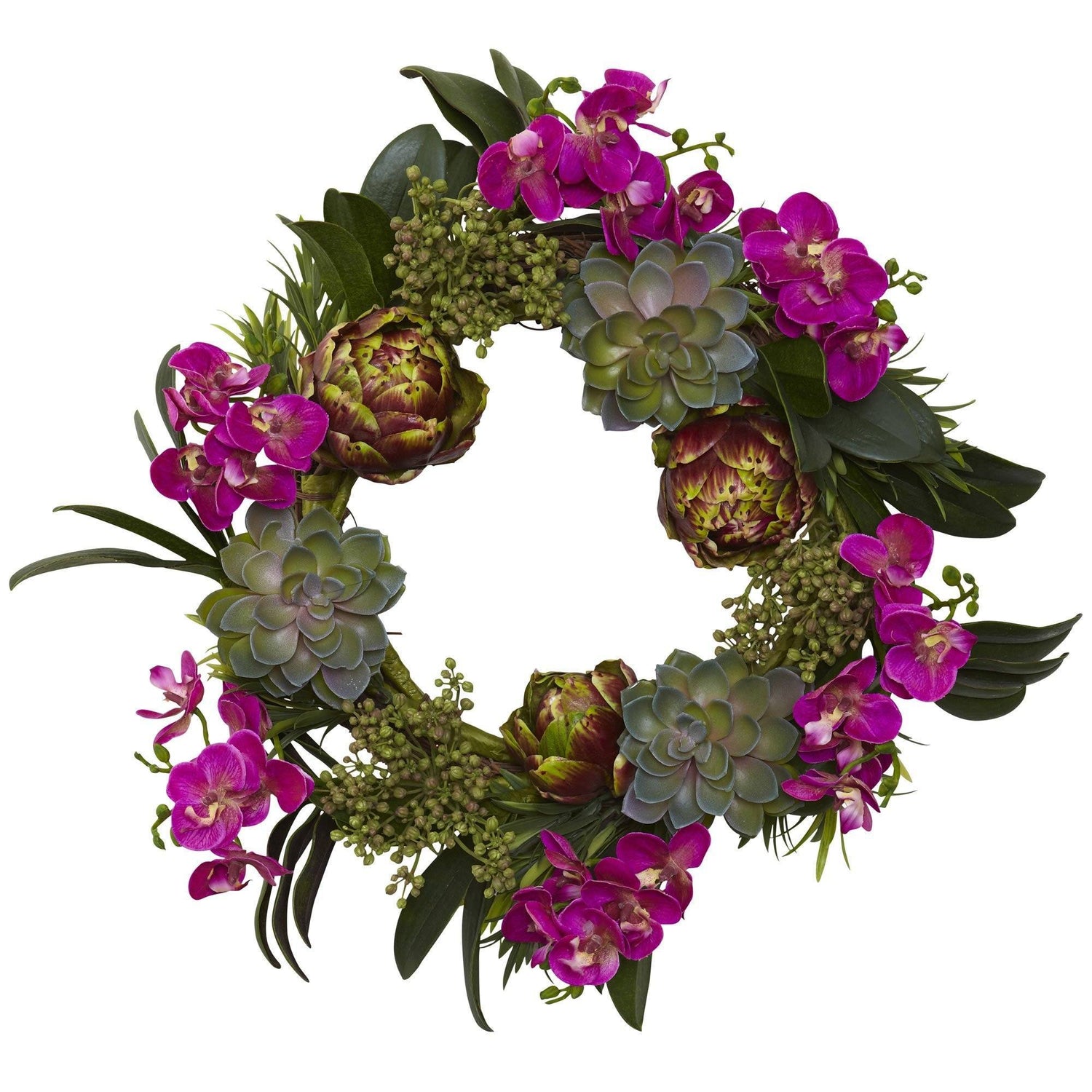 20” Orchid, Artichoke & Succulent Wreath