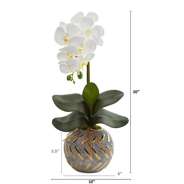 20” Phalaenopsis Orchid Artificial Arrangement in Planter with Gold Trimming