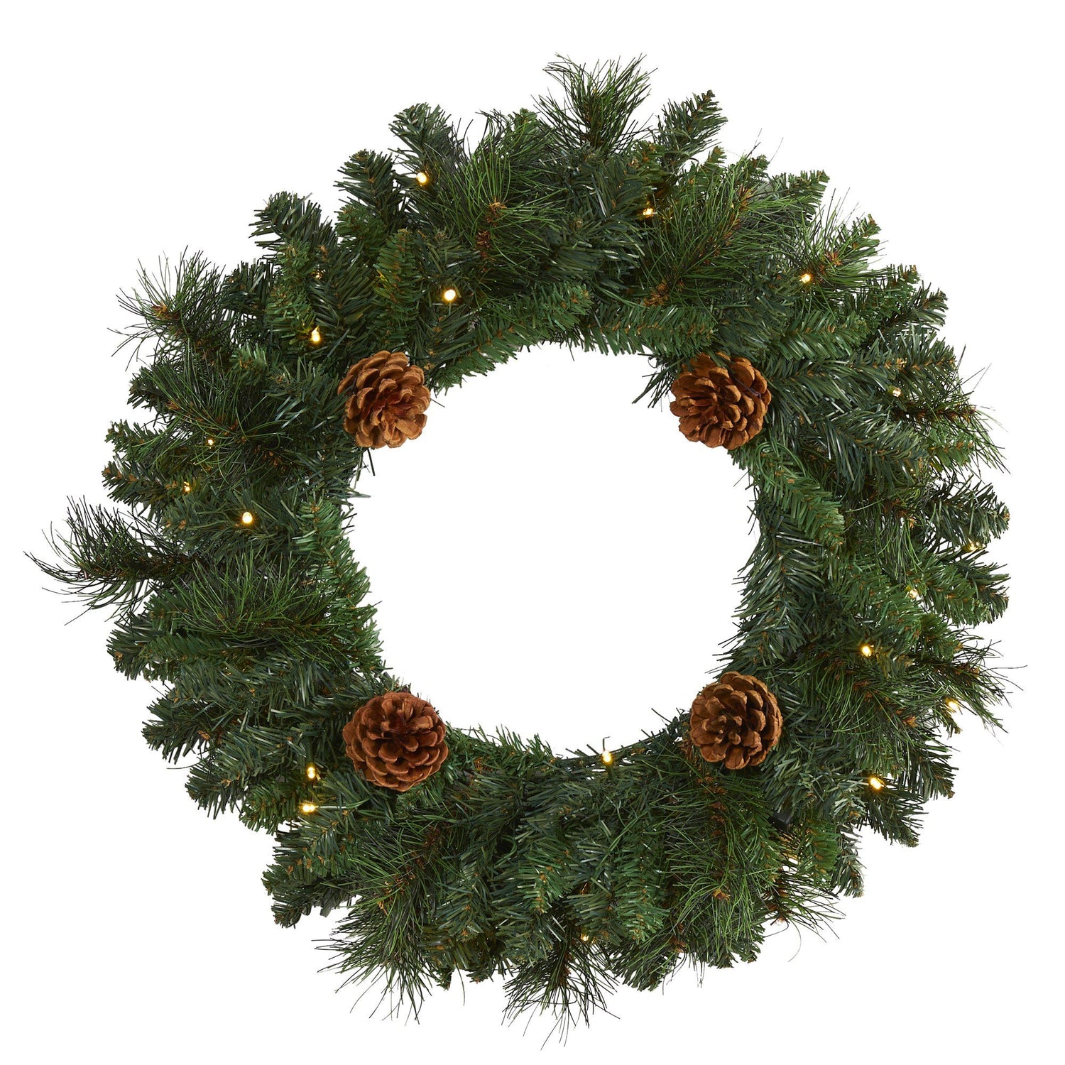 20” Pine Artificial Christmas Wreath with 35 LED Lights and Pinecones