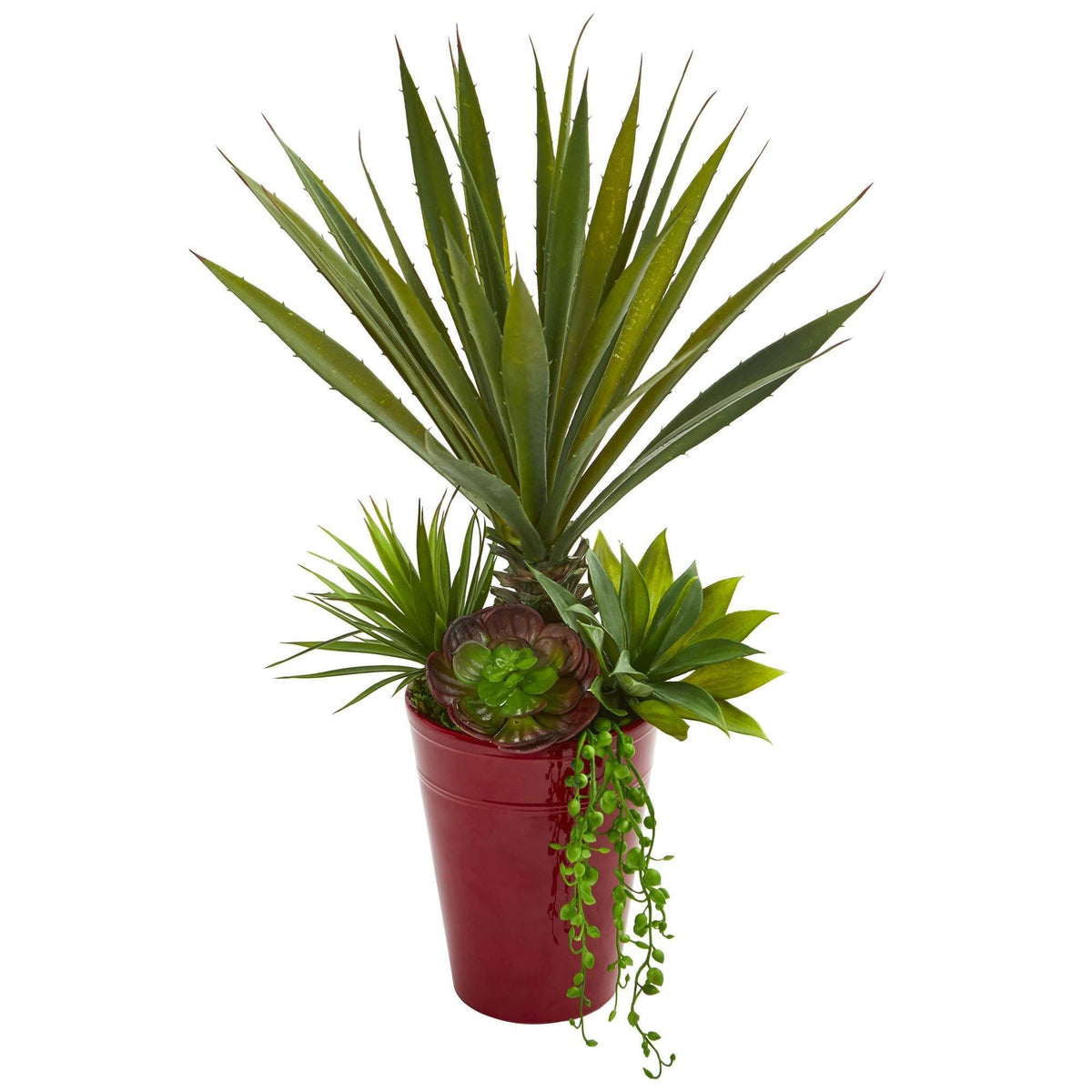 spiky red succulent Spiky Agave & Succulent Artificial Plant in Red Planter