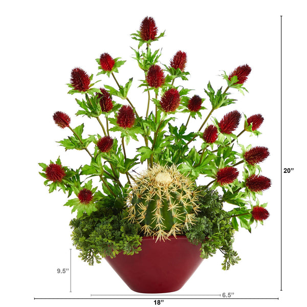 20” Thistle and Cactus Succulent Artificial Arrangement in Vase